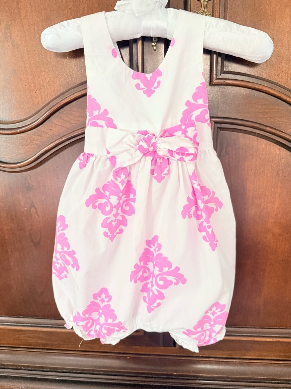 Kelly’s Kids Pink Damask Bubble Romper 12M